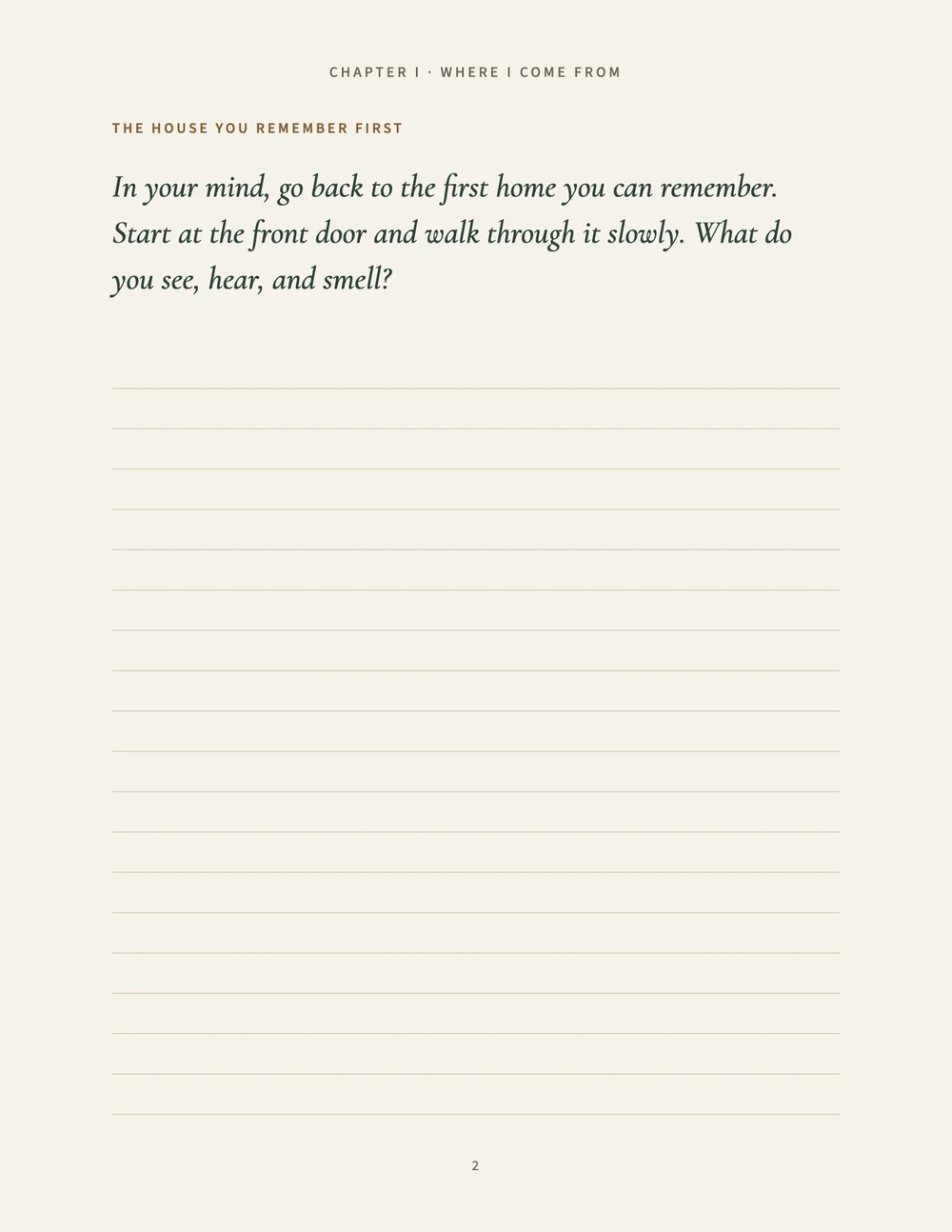 A prompt page with a full page of ruled writing space.
